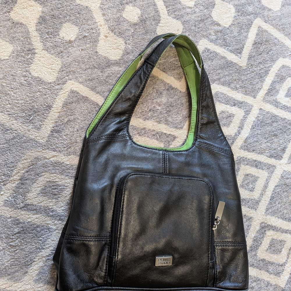 Pelle Studio Black Bag with Vibrant Green Interior